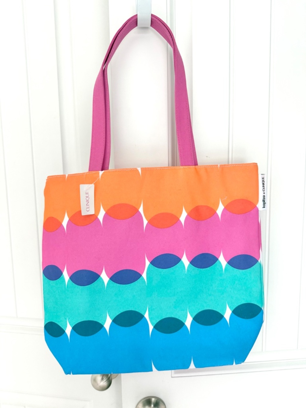 NWT kapitza x Clinique Large Colorblock Canvas Tote Beach Market Shopper